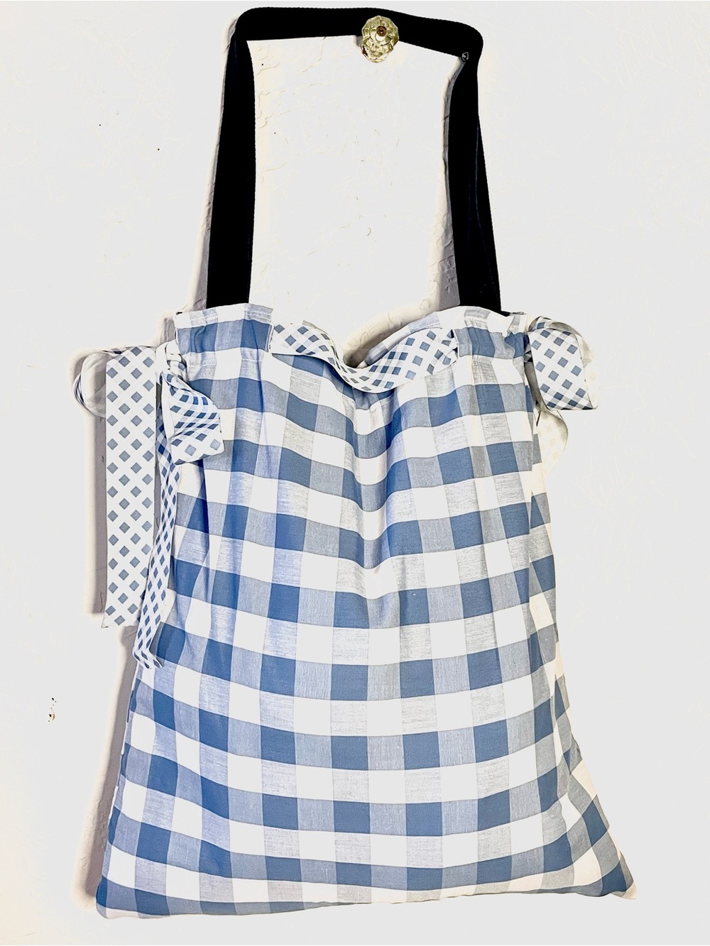 Blue and White Gingham Tote Bag - Casual Women's Shoulder Bag